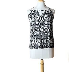 Lascana Black & White Geometric Print Keyhole Tie Halter Top, Low Back 8/10